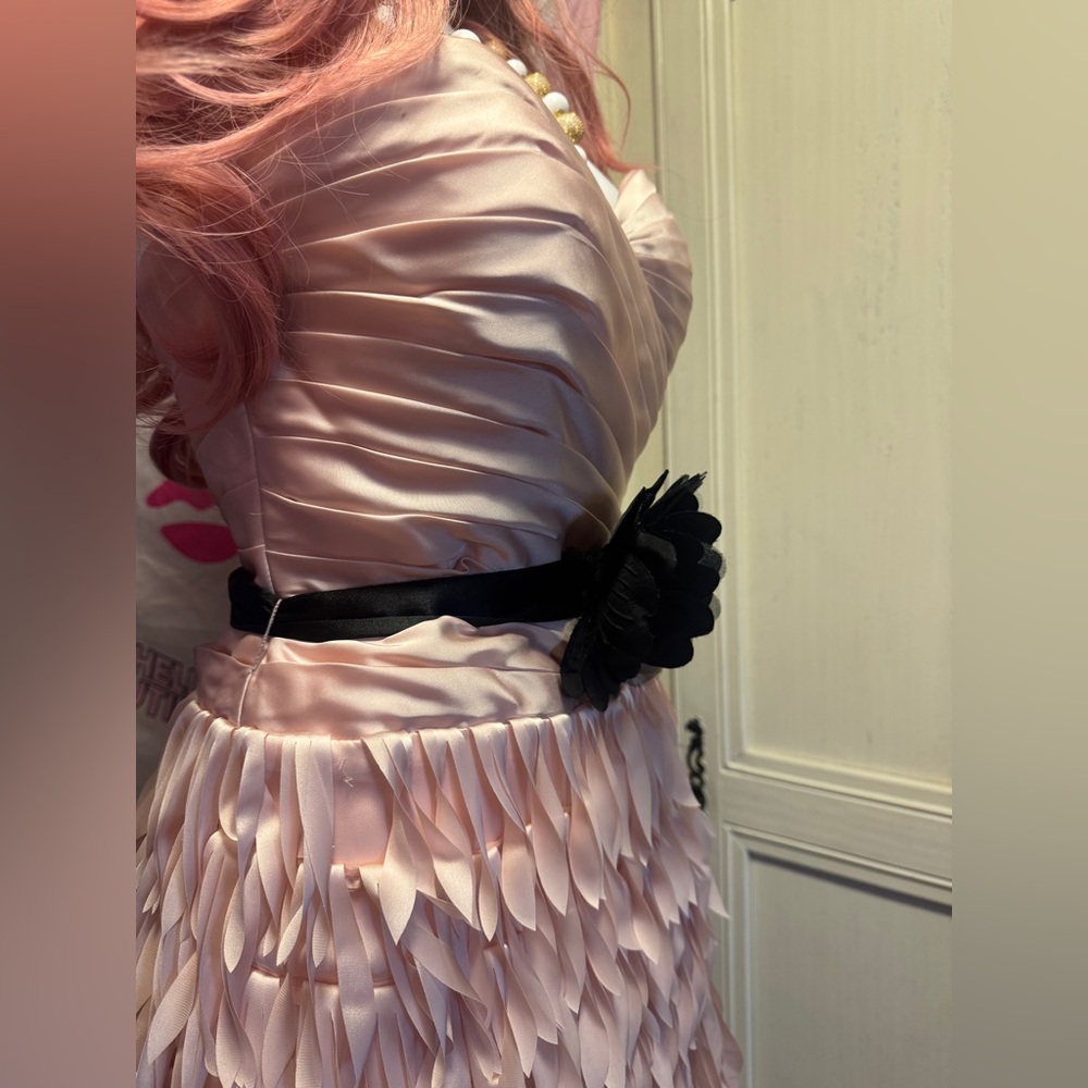 Clarisse pastel pink strapless ‘feathered’ cocktail dress - Picture 12 of 16